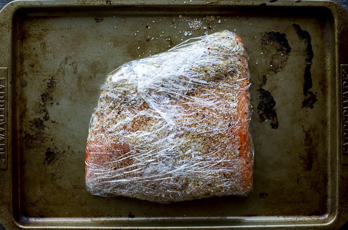 salmon wrapped in plastic wrap