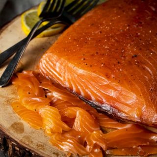 slices of cured salmon on a platter