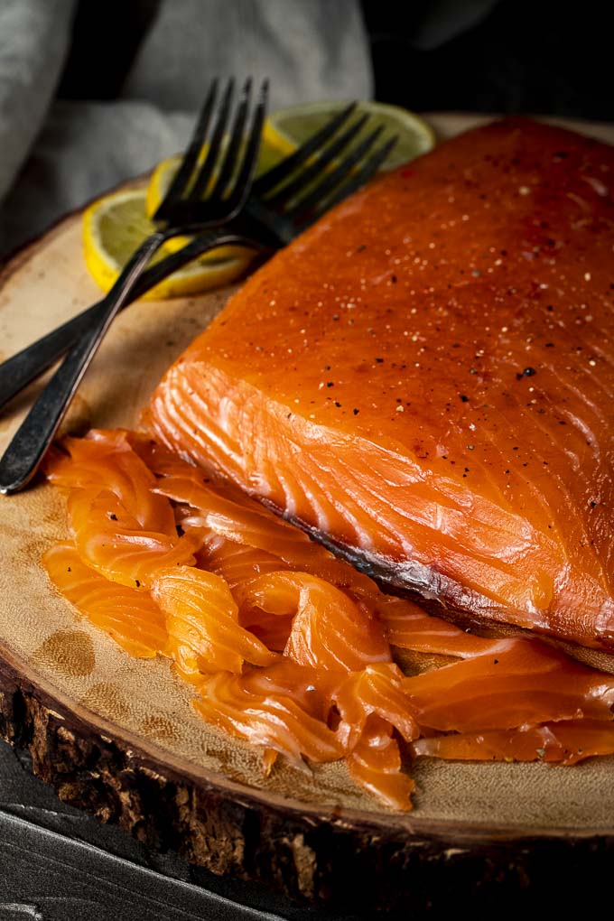 slices of cured salmon on a platter