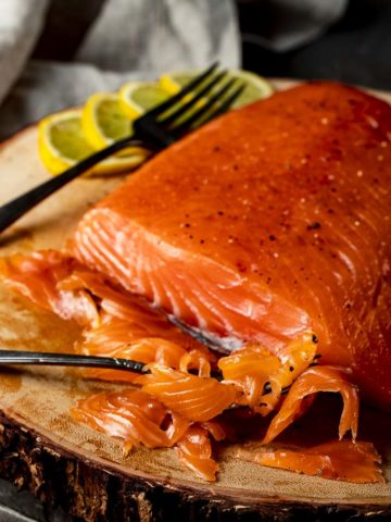 a fork of sliced gravlax