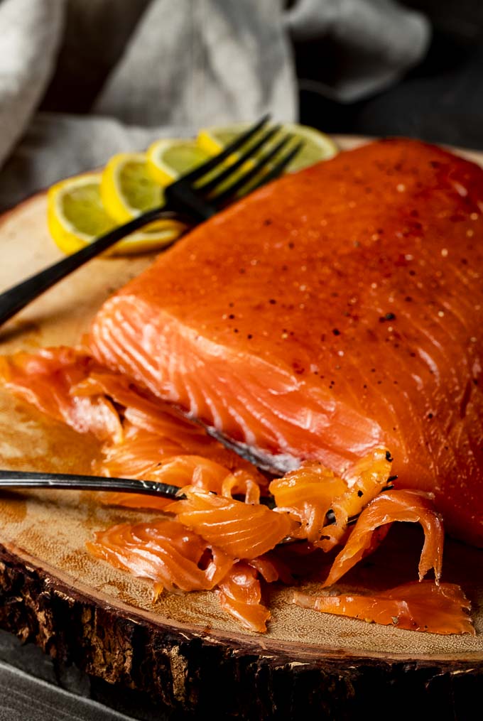 a fork of sliced gravlax