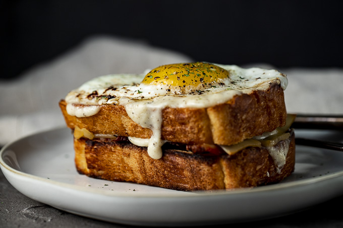 side view of a croque madame
