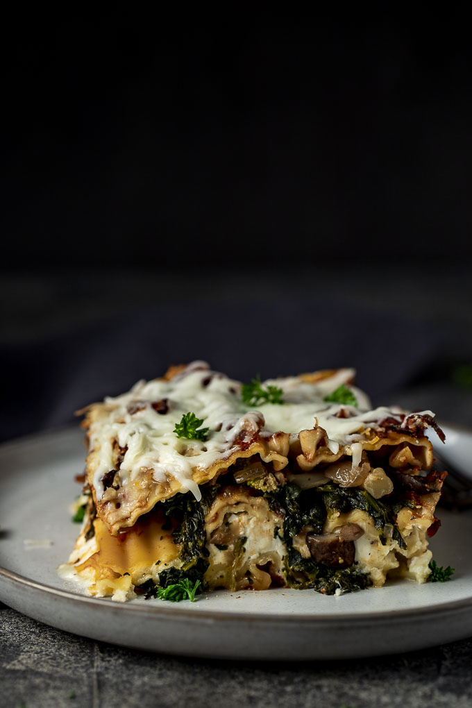 side view of piece of vegetable lasagna