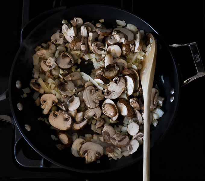 mushroom and onions in a skillet