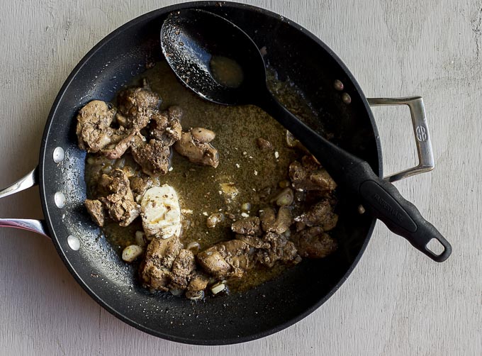 chicken livers in a skillet