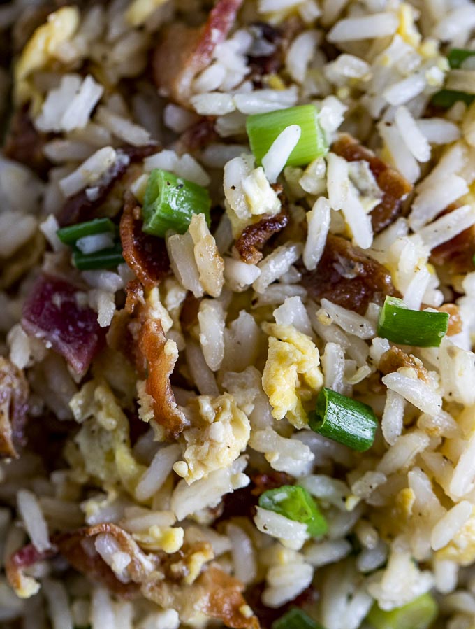 rice with bacon, eggs and green onions