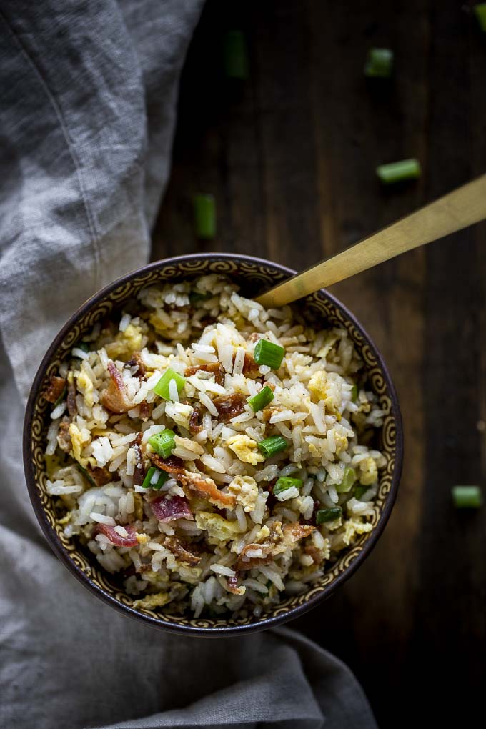 bowl of fried rice with a spoon