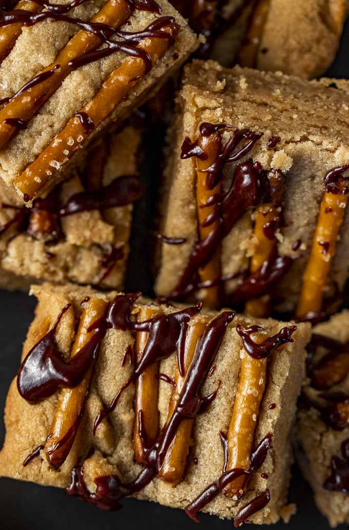 cookie bars with pretzels and chocolate