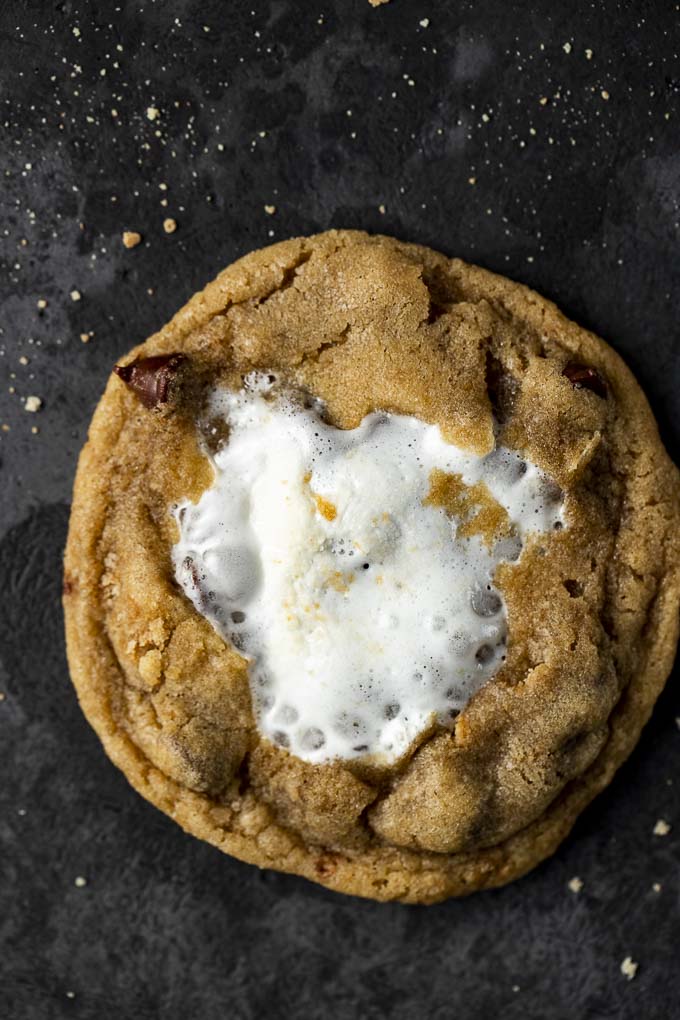 smores cookie on a dark surface