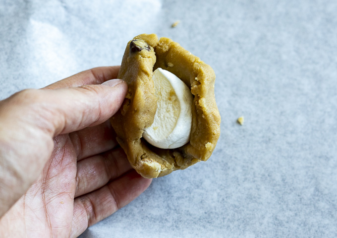 raw cookie dough wrapped around a marshmallow