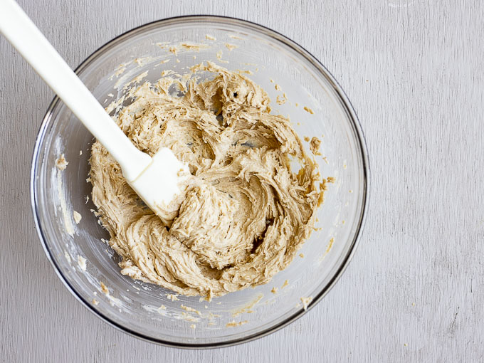 beige batter in a bowl with a spatula