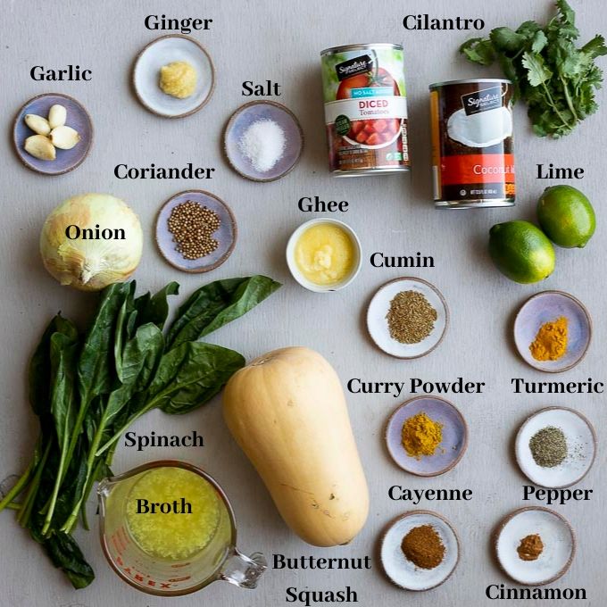 photo of ingredients used in butternut squash curry