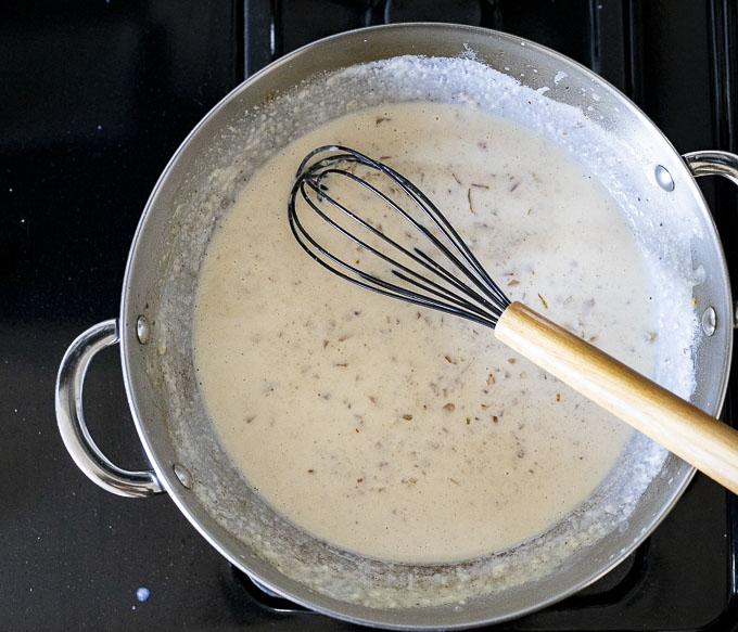 white sauce in a skillet