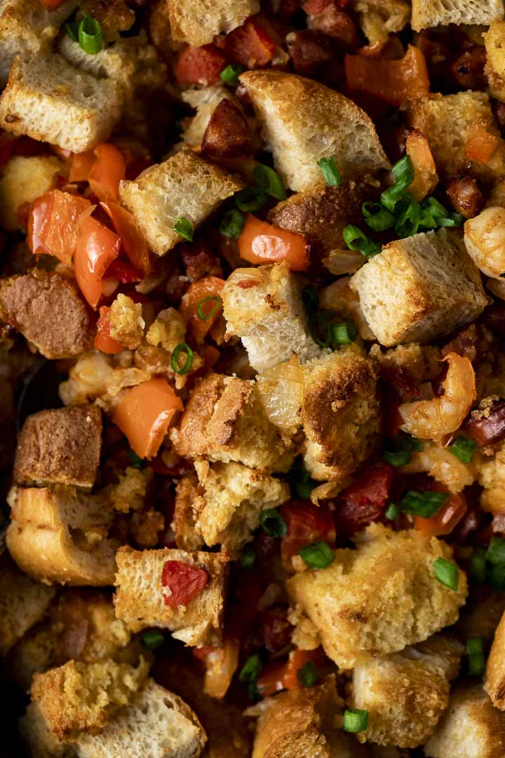 stuffing with green onions, red peppers and sausage