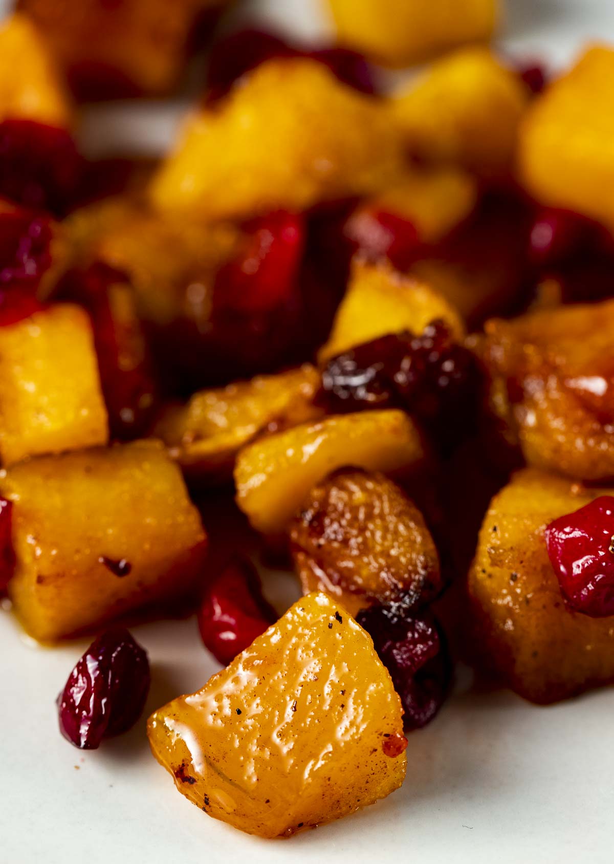 butternut squash and cranberries on a plate roasted