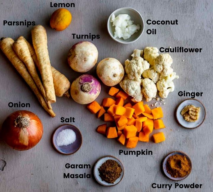 ingredients for roasted winter vegetables