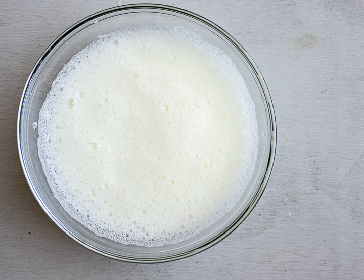 bowl of frothy whipped egg whites