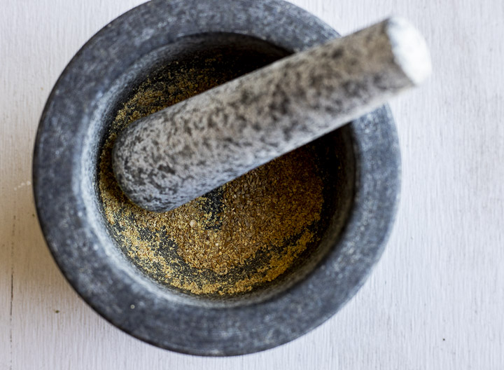 ground spices in a mortar