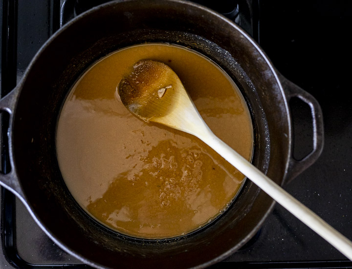 medium brown roux in a pot