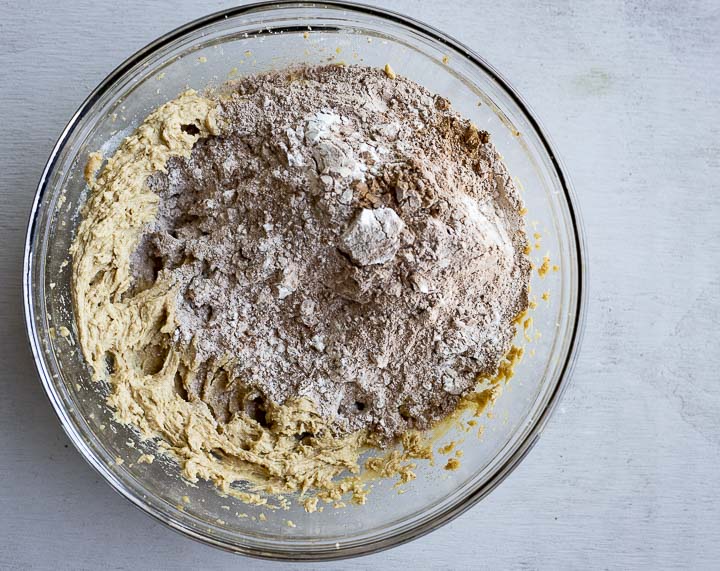batter with flour and cocoa powder