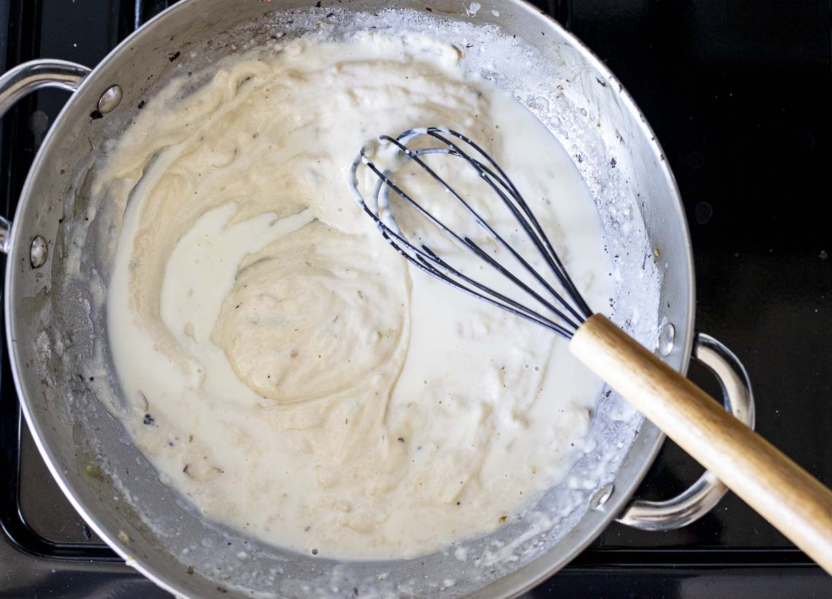 white sauce in a skillet