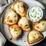 pierogies on a plate with sour cream