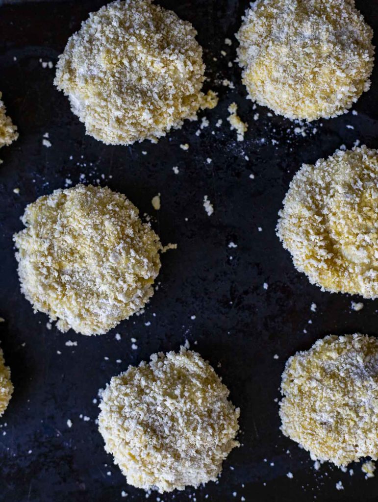 risotto cakes covered in panko bread crumbs