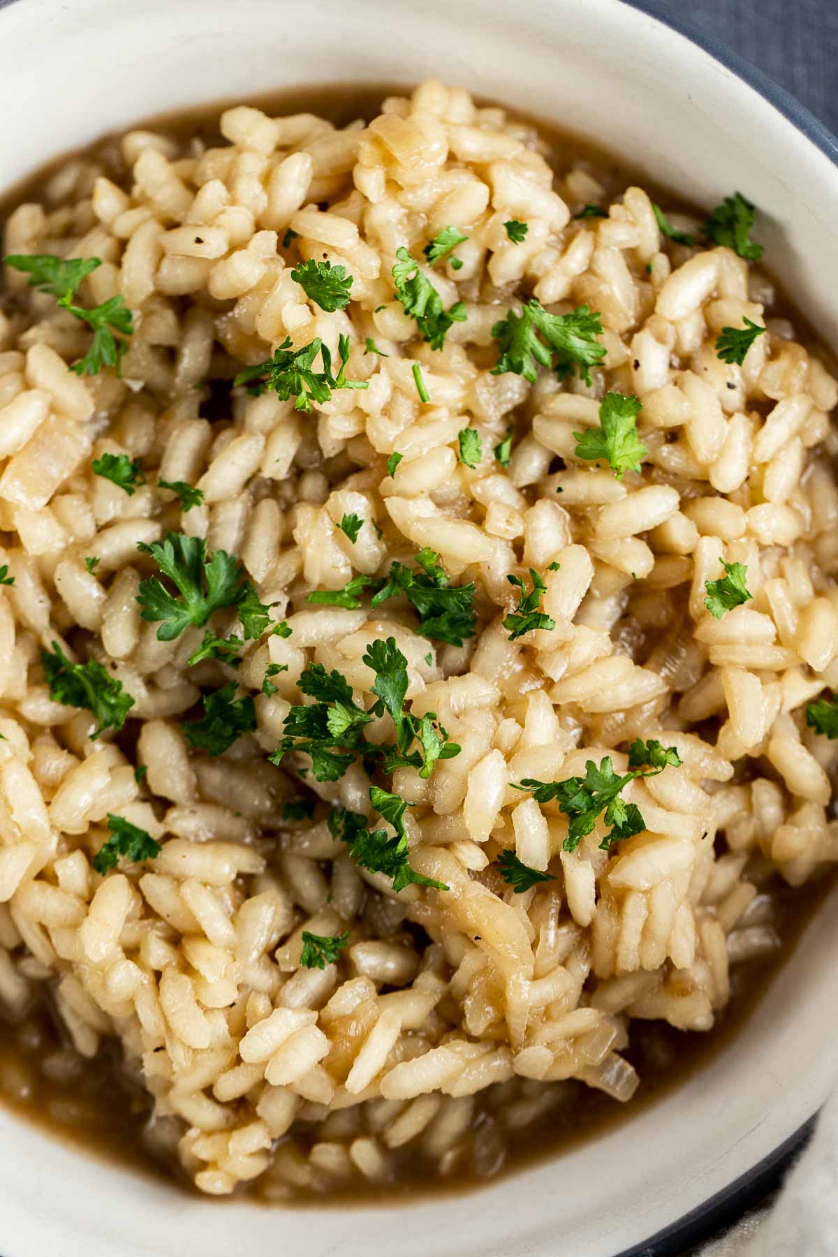 a bowl of risotto garnished with parsley