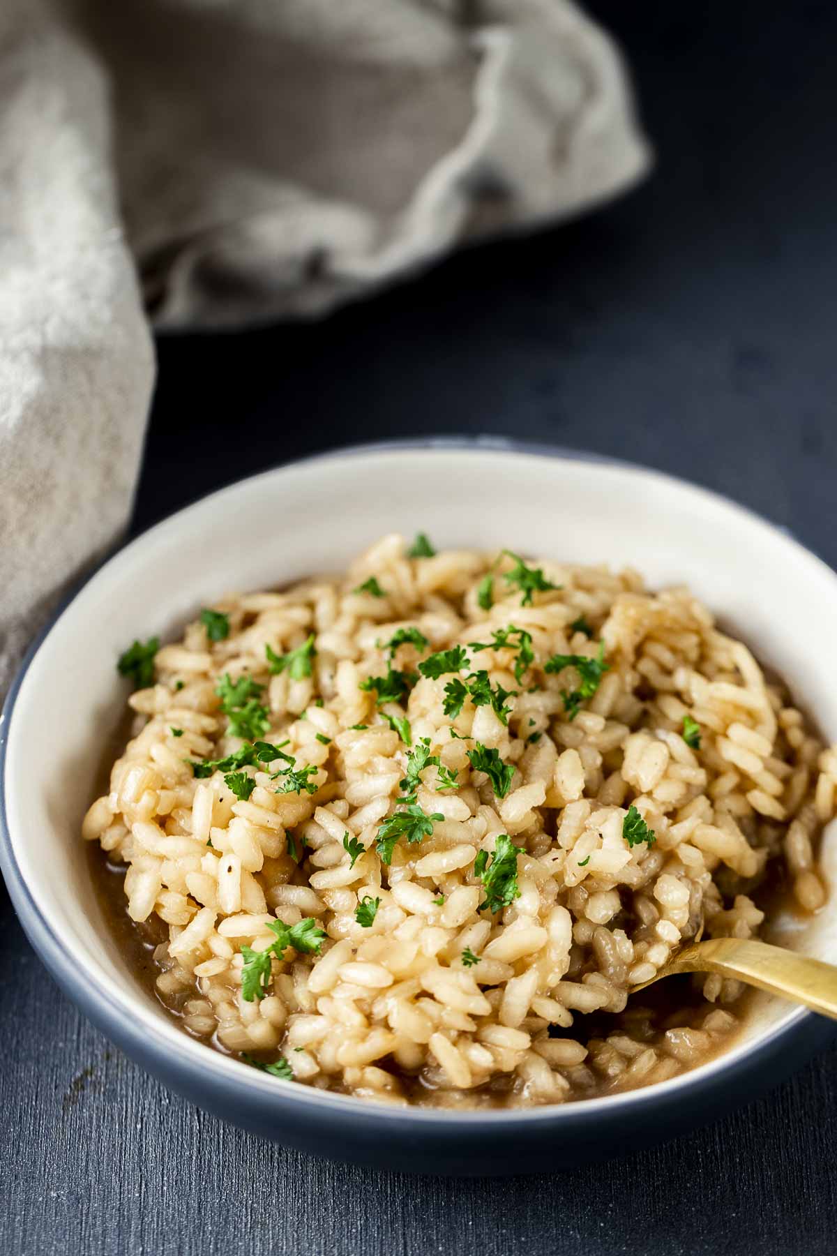 a bowl of risotto garnished with parsley