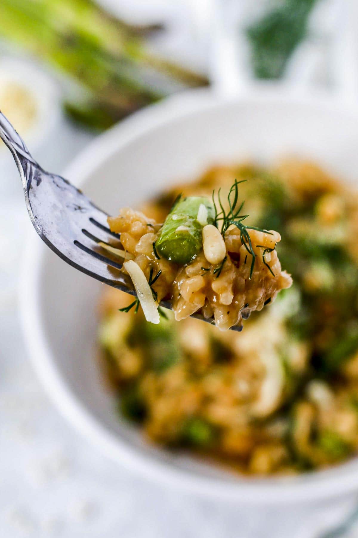 A forkful of asparagus risotto.