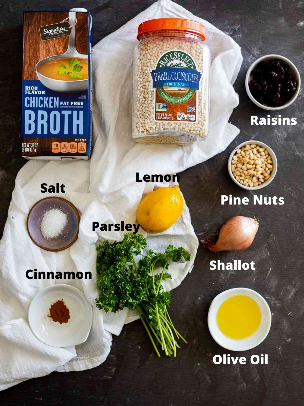 Overhead photo of ingredients needed to make couscous in the Instant Pot.