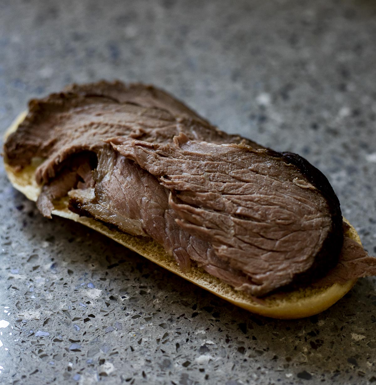 Sous vide beef on a French roll.