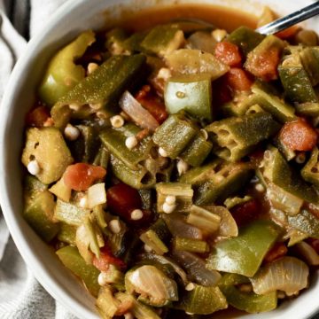 Smothered okra served in a bowl.