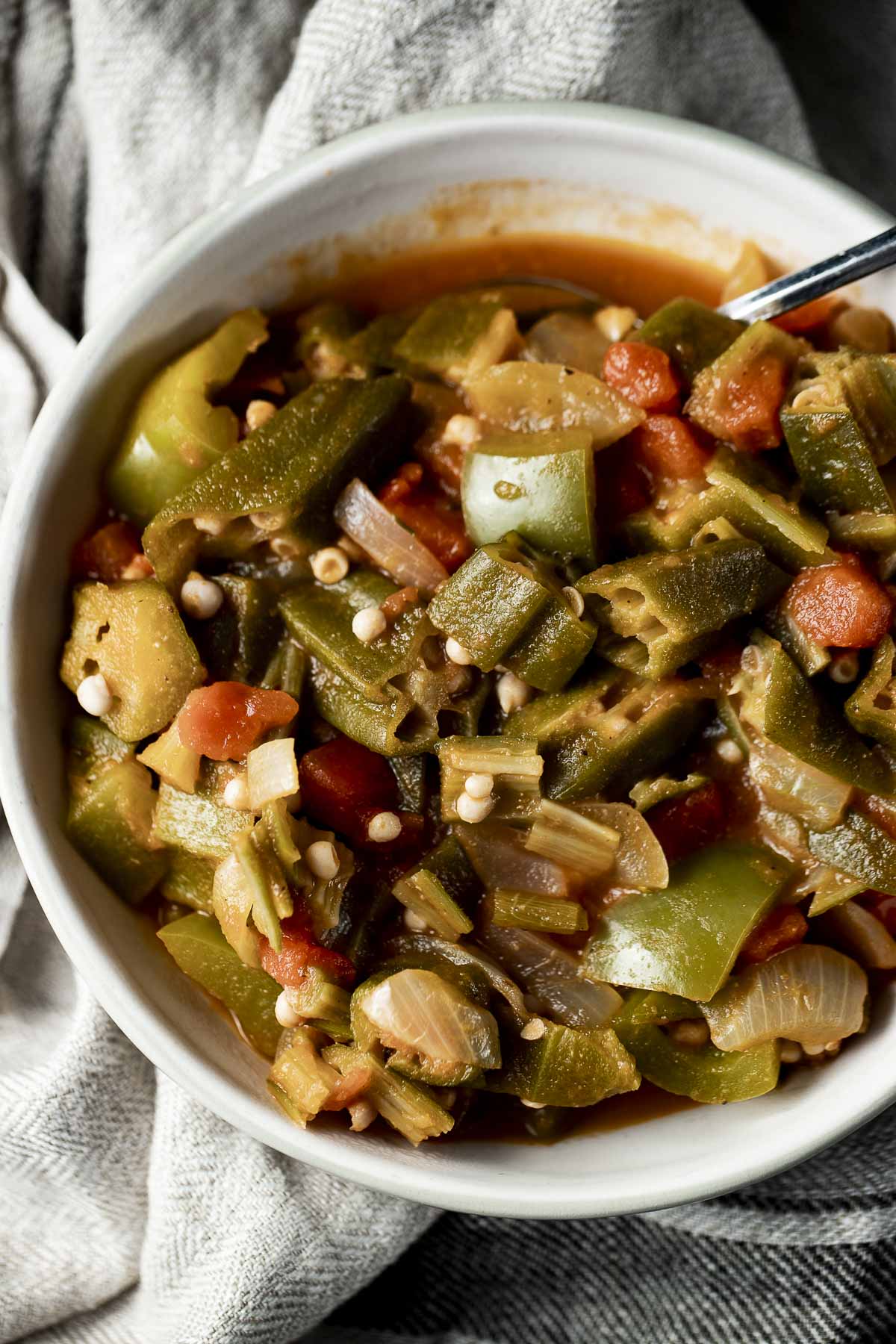 Smothered okra served in a bowl.