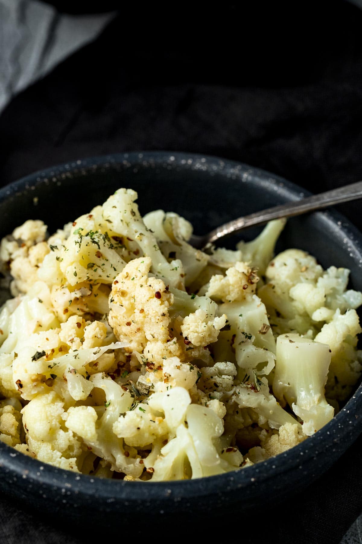 Instant Pot cauliflower in a serving bowl.