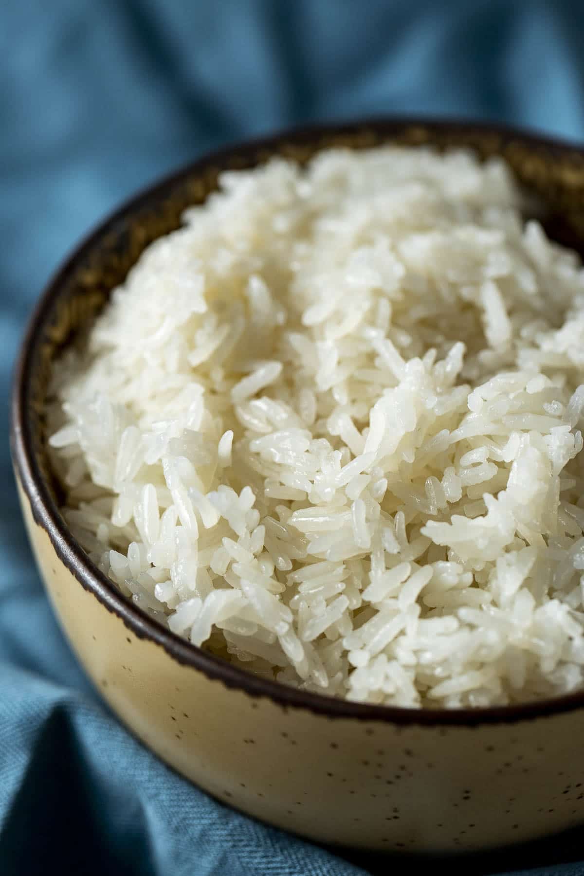 Close up of Instant Pot jasmine rice in a bowl.