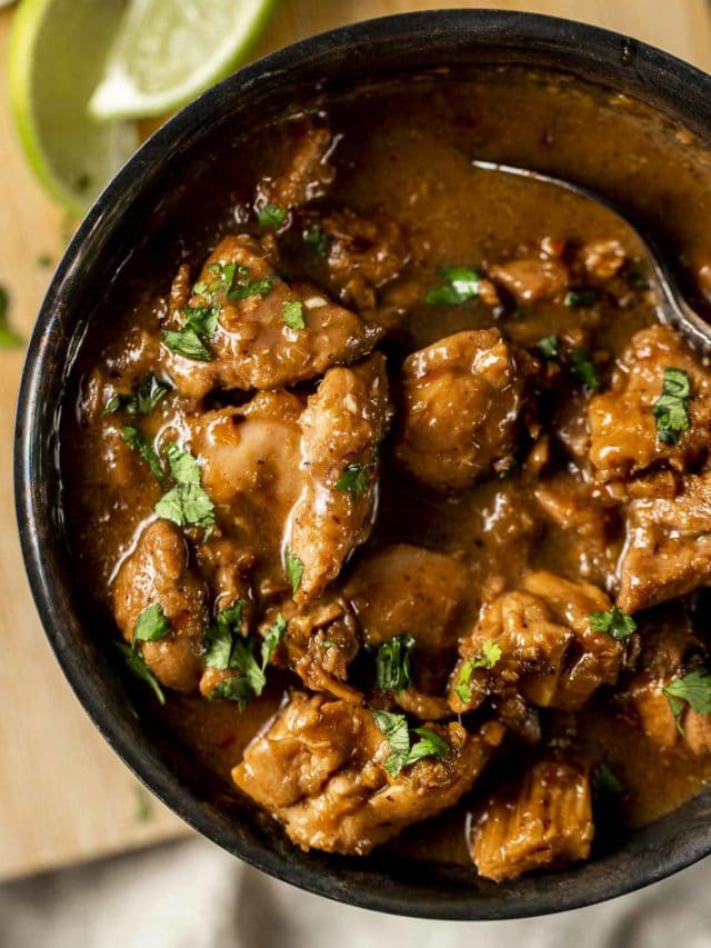 A bowl of Chicken Rendang