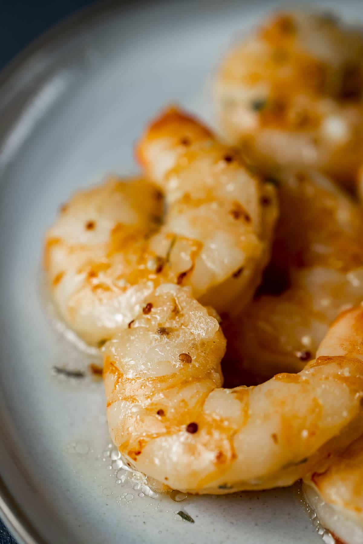 Up close view of sous vide shrimp.