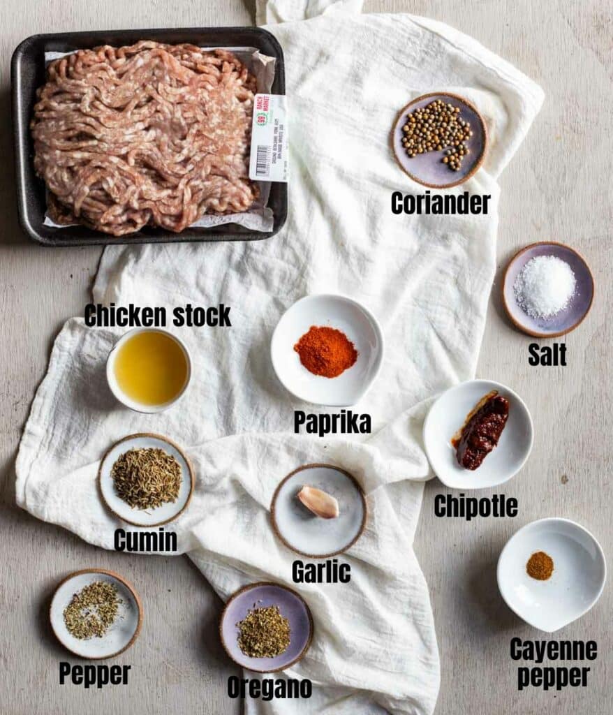 ingredients for ground pork tacos laid out