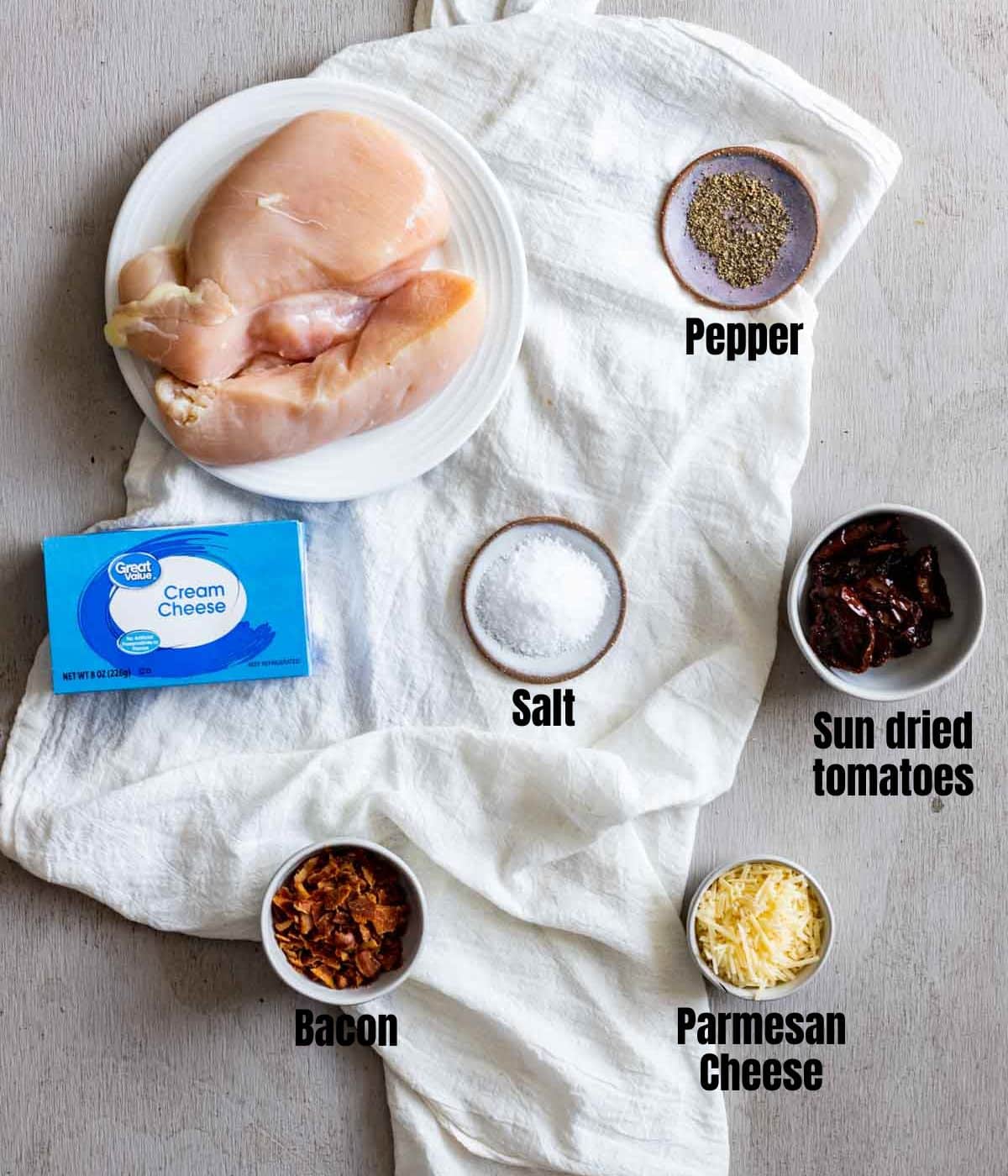 ingredients for sous vide stuffed chicken laid on a surface