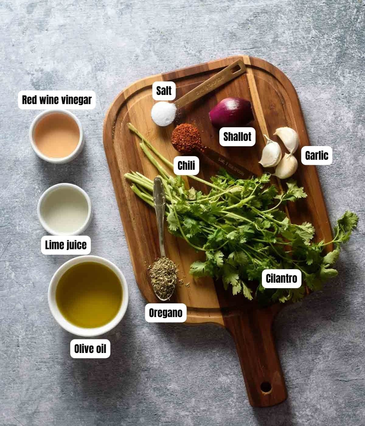 ingredients laid out for cilantro chimichurri