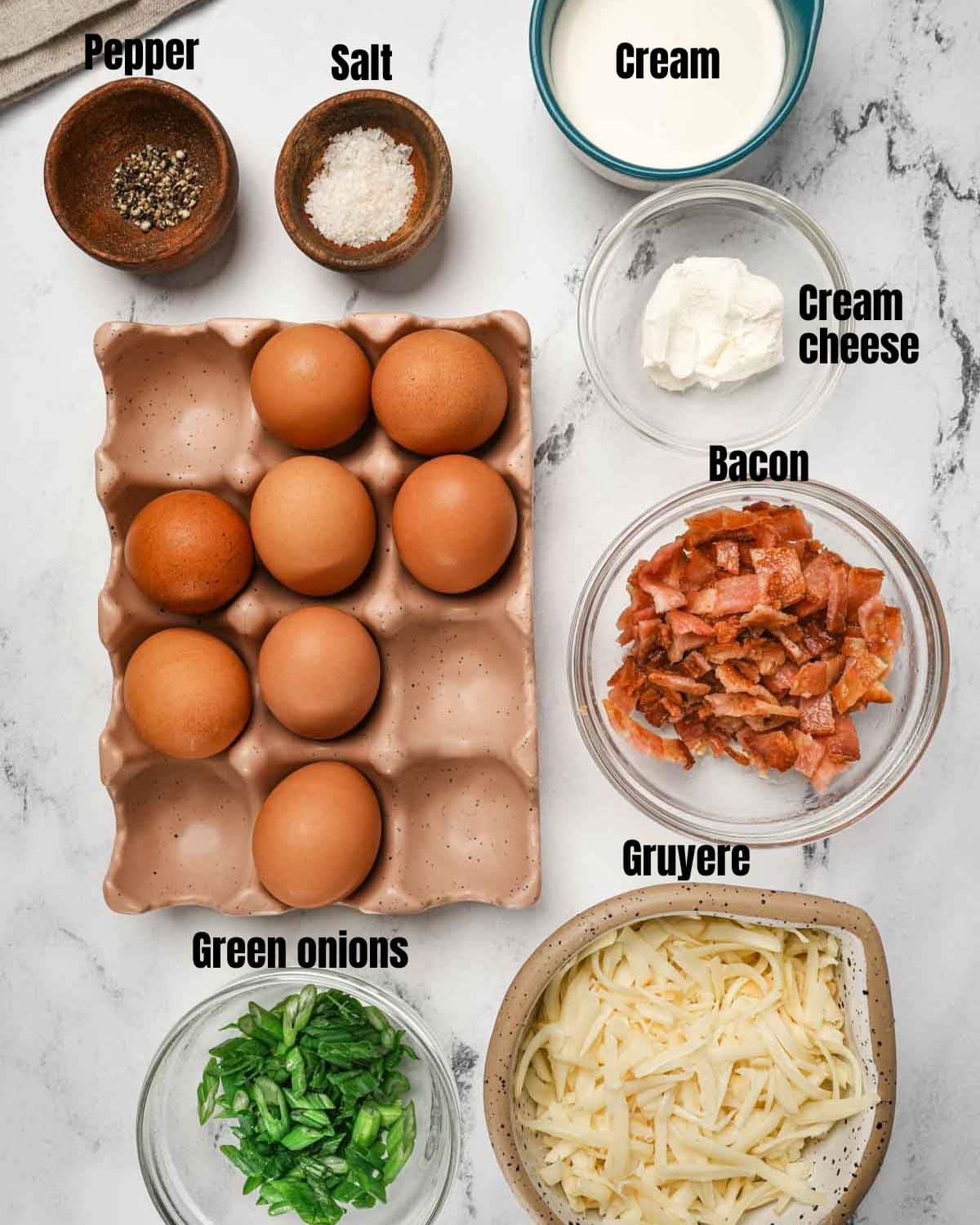 ingredients for sous vide egg bites laid on on a table