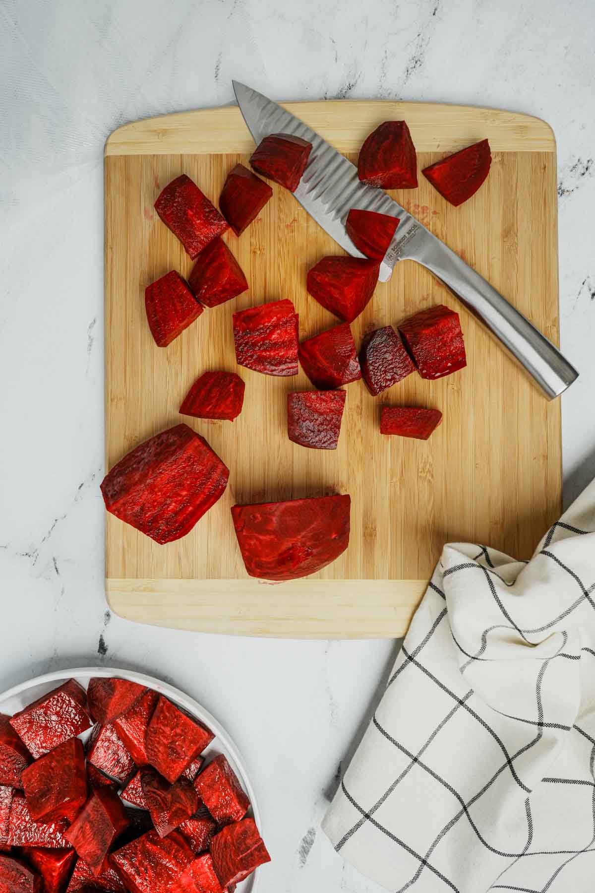 beets being cut on a board