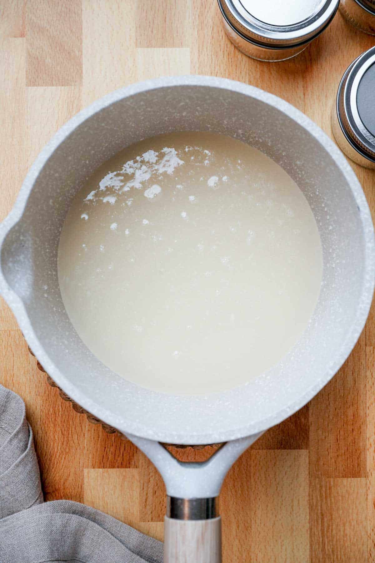 a pot of white liquid