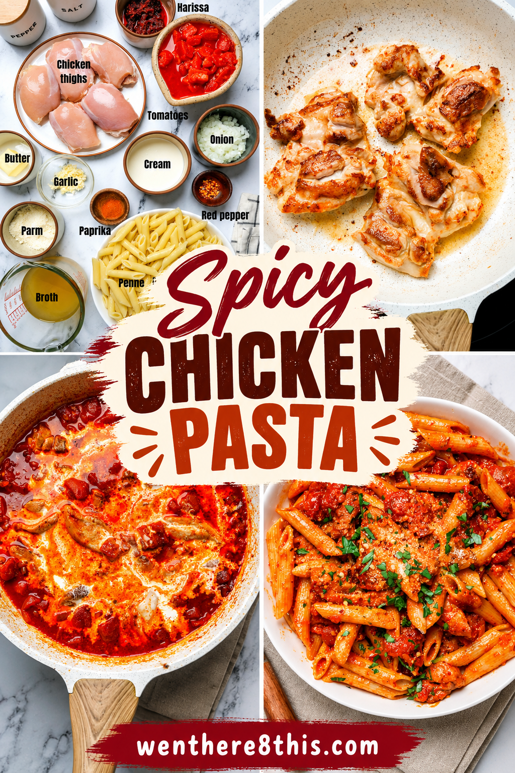 Spicy Chicken Pasta Recipe Collage