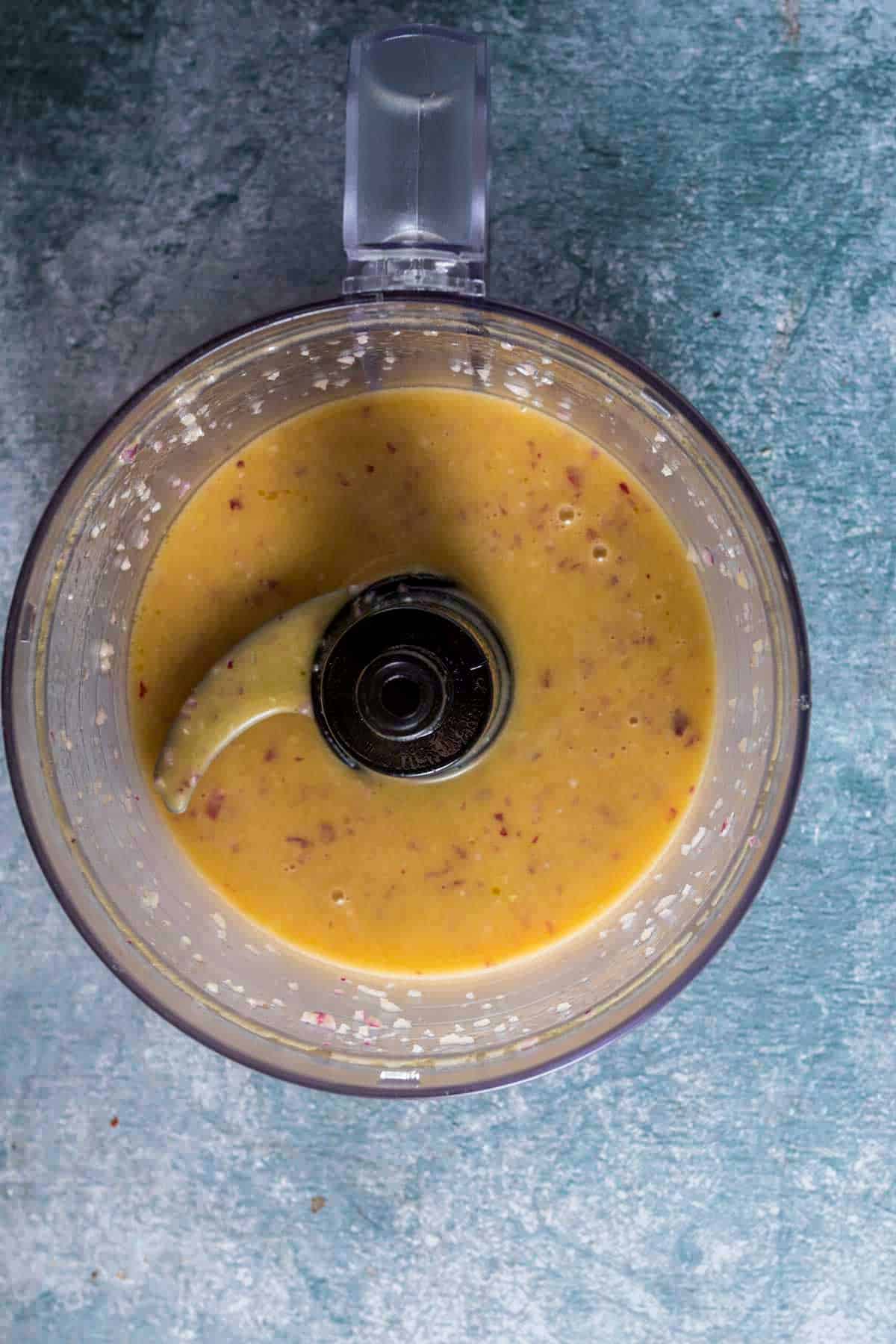 yellow liquid in a food processor