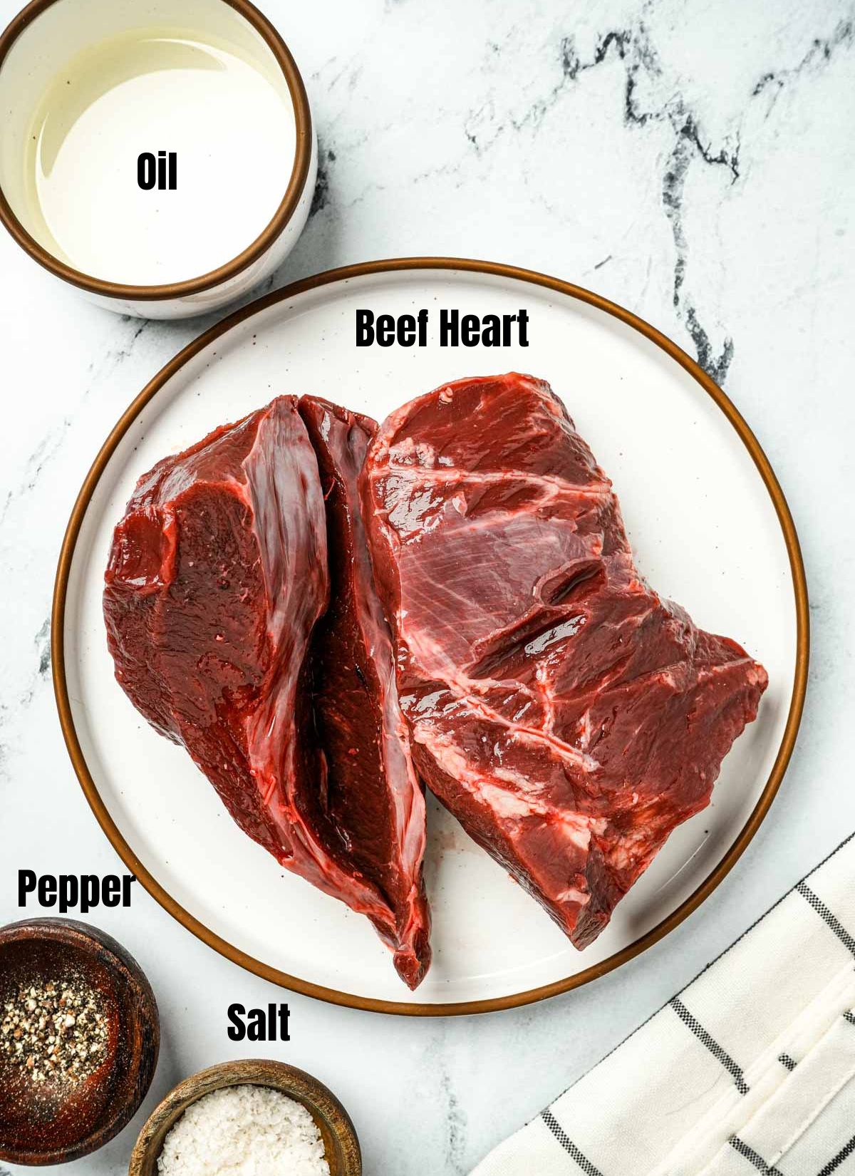 ingredients for beef heart on a white background