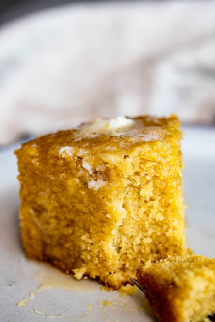 closeup of the inside of a piece of cornbread