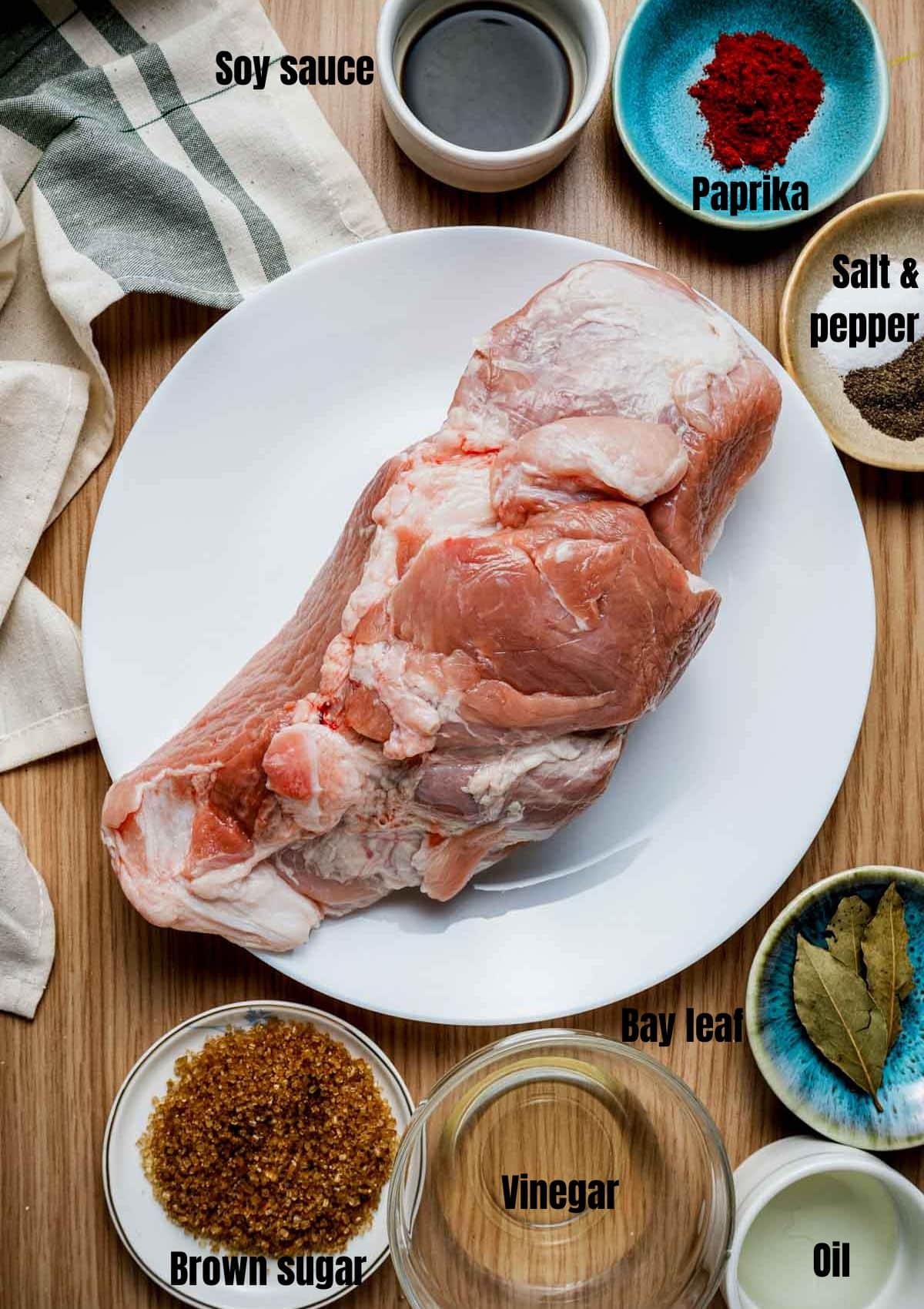 ingredients for sous vide pork butt on a plate with text
