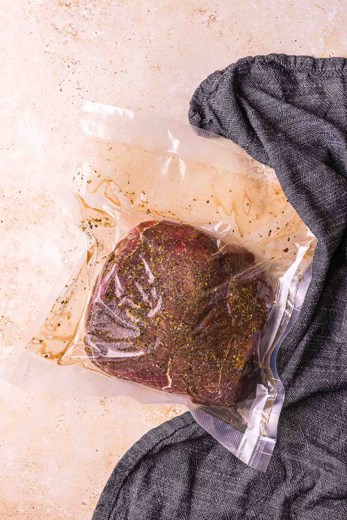 a beef roast sealed in a bag